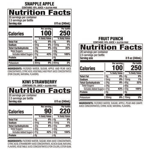 Juice Drink Variety Pack, Snapple Apple, Kiwi Strawberry, Mango Madness, 20 Oz Bottle, 24/carton