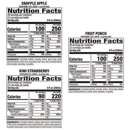 Juice Drink Variety Pack, Snapple Apple, Kiwi Strawberry, Mango Madness, 20 Oz Bottle, 24/carton