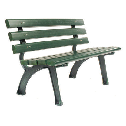 Recycled Plastic Benches With Back, 48" X 23" X 28", Green Seat/back, Green Base