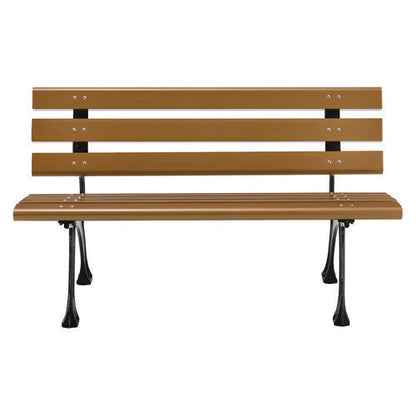 Recycled Plastic Benches With Back, 48" X 23" X 28", Tan Seat/back, Black Base