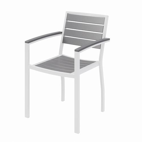 Eveleen Outdoor Patio Table, Four Gray Powder-coated Polymer Chairs, Round, 36" Dia X 29h, White