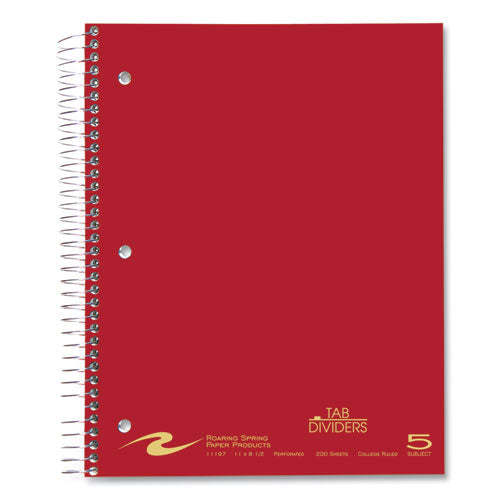 Wirebound Notebook With Tabs, 5-subject, College Rule, Randomly Assorted Covers, (200) 11 X 8.5 Sheets, 12/carton