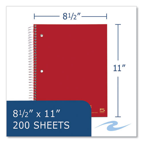 Wirebound Notebook With Tabs, 5-subject, College Rule, Randomly Assorted Covers, (200) 11 X 8.5 Sheets, 12/carton