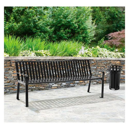 Steel Slat Benches With Back, 72" X 26" X 31", Black Seat/back, Black Base