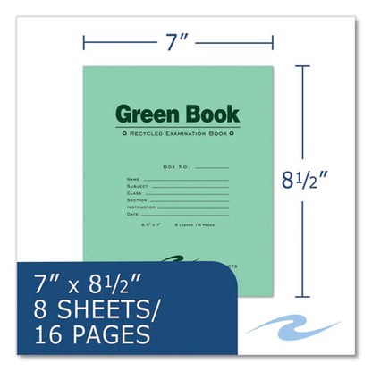 Recycled Exam Book, Wide/legal Rule, Green Cover, (8) 8.5 X 7 Sheets, 600/carton