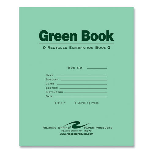 Recycled Exam Book, Wide/legal Rule, Green Cover, (8) 8.5 X 7 Sheets, 600/carton