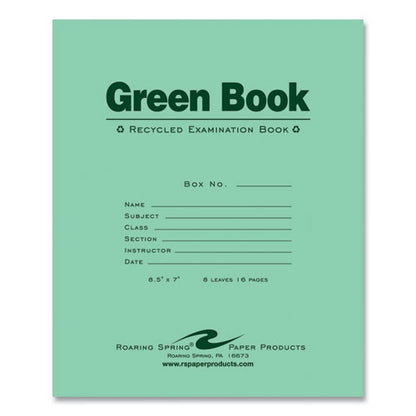 Recycled Exam Book, Wide/legal Rule, Green Cover, (8) 8.5 X 7 Sheets, 600/carton