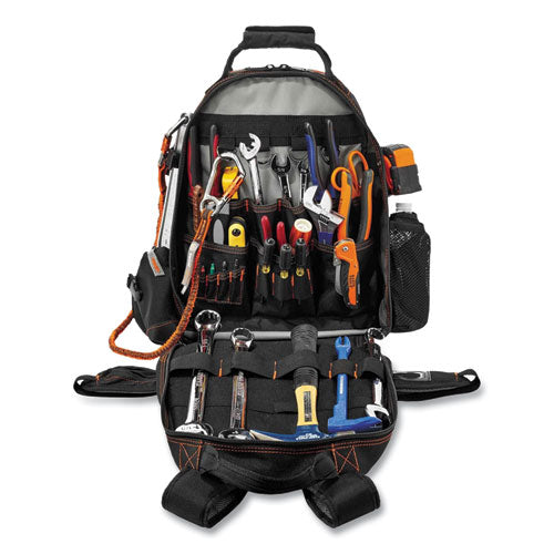 Arsenal 5843 Tool Backpack Dual Compartment, 26 Compartments, 8.5 X 13.5 X 18, Ballistic Polyester, Black/gray