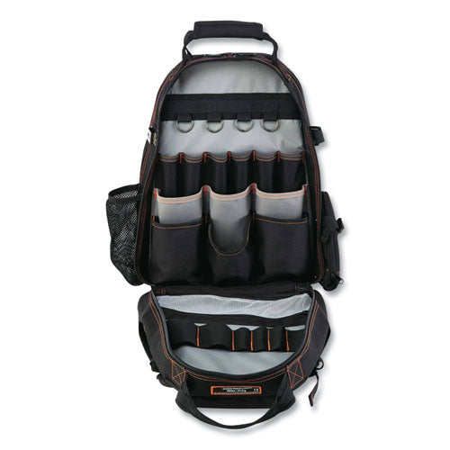 Arsenal 5843 Tool Backpack Dual Compartment, 26 Compartments, 8.5 X 13.5 X 18, Ballistic Polyester, Black/gray