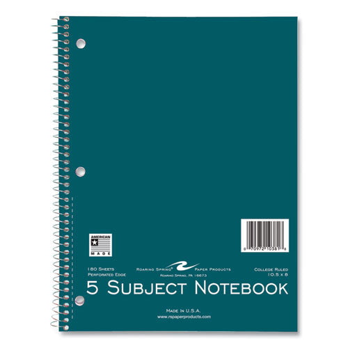 Subject Wirebound Notebook, 5-subject, Medium/college Rule, Assorted Cover, (180) 10.5 X 8 Sheets, 12/carton