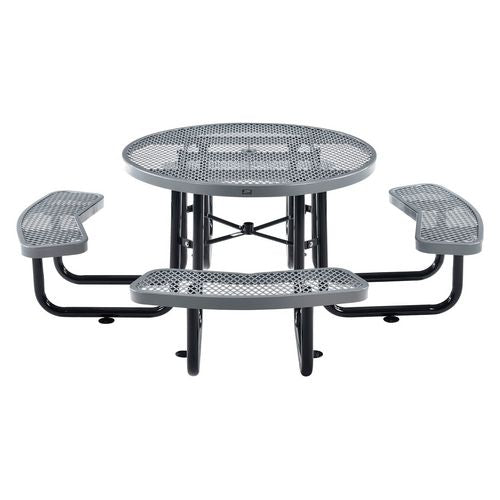 Expanded Steel Picnic Table, Round, 46" Dia X 29.5"h, Gray Top, Gray Base/legs