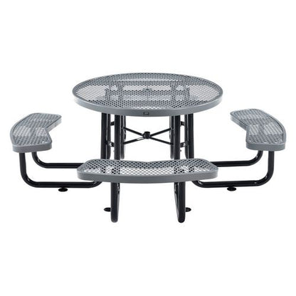 Expanded Steel Picnic Table, Round, 46" Dia X 29.5"h, Gray Top, Gray Base/legs