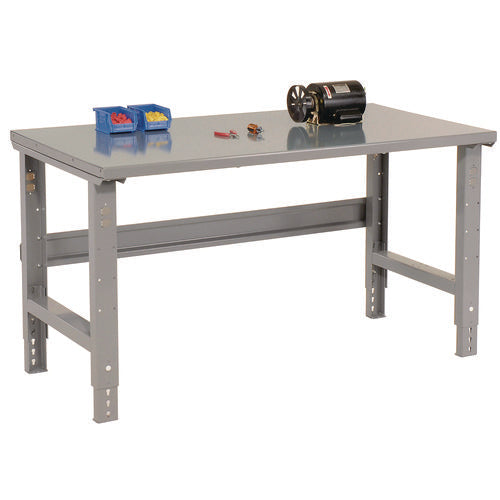 Standard Duty Steel Top Adjustable Height Workbench, 2,000 Lbs, 60 X 30 X 30.88 To 36.88, Gray