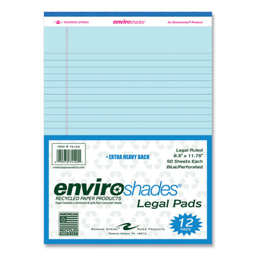 Enviroshades Legal Notepads, 50 Blue 8.5 X 11.75 Sheets, 36 Notepads/carton