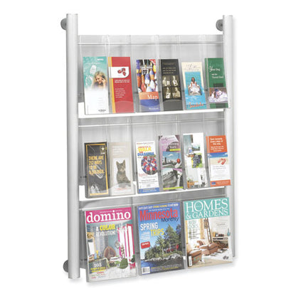 Luxe Magazine Rack, 9 Compartments, 31.75w X 5d X 41h, Clear/silver