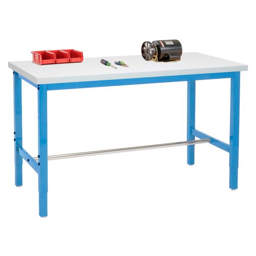 Adjustable Height Heavy Duty Workbenches, 5,000 Lbs, 60 X 30 X 31.63 To 43.63, White/blue