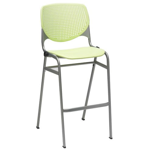 Pedestal Bistro Table With Four Lime Green Kool Series Barstools, Round, 36" Dia X 41h, Designer White