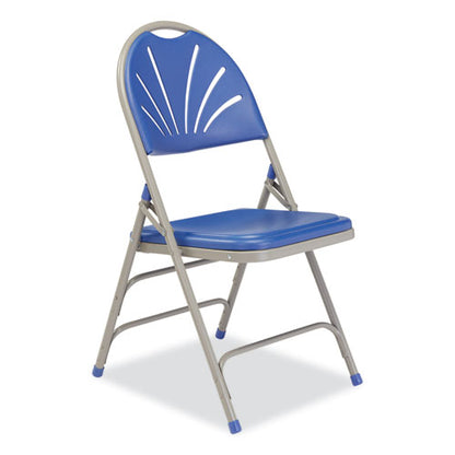 1100 Series Deluxe Fan-back Tri-brace Folding Chair, Supports Up To 500 Lb, Blue Seat, Blue Back, Gray Base, 4/carton