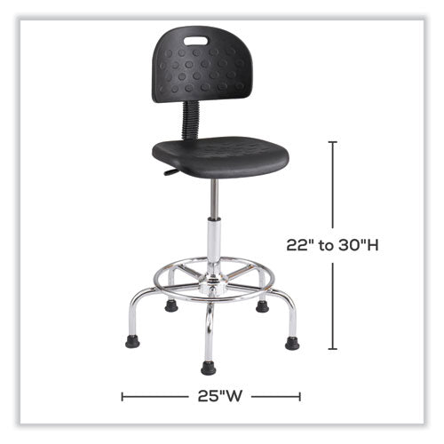 Workfit Economy Industrial Chair, Supports Up To 400 Lb, 22" To 30" Seat Height, Black Seat, Black Back, Silver Base