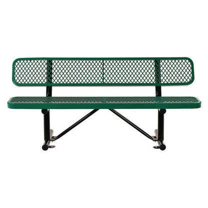 Expanded Steel Bench With Back, 72" X 24" X 33", Green Seat/back, Black Base