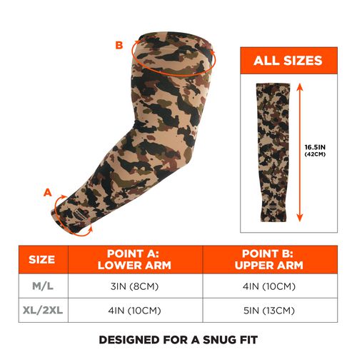 Chill-its 6695 Sun Protection Arm Sleeves, Polyester/spandex, Medium/large, Camo