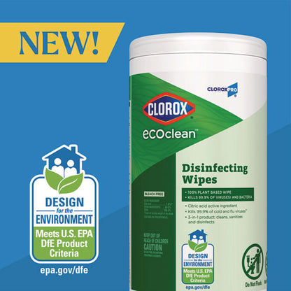 Ecoclean Disinfecting Wipes, 1-ply, 8 X 7, Unscented, White