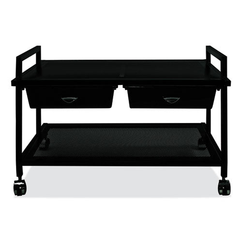 Underdesk Machine Stand With Drawers, 25.3w X 15.8d X 15.4h, Black