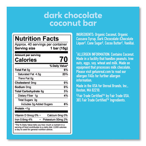 Dark Chocolate Coconut Bars, 0.53 Oz, Individually Wrapped, 40/pack