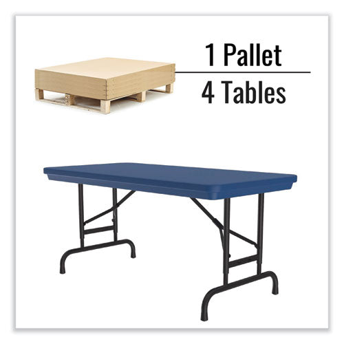 Adjustable Folding Table, Rectangular, 48" X 24" X 22" To 32", Blue Top, Black Legs, 4/pallet