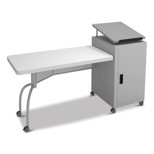 Edupod Teacher's Desk And Lectern Combo, 24" X 68" X 45", Gray Hammer Tone