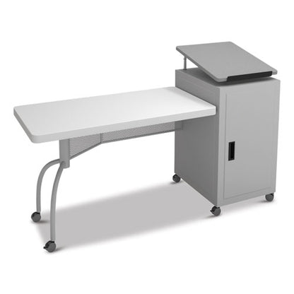 Edupod Teacher's Desk And Lectern Combo, 24" X 68" X 45", Gray Hammer Tone