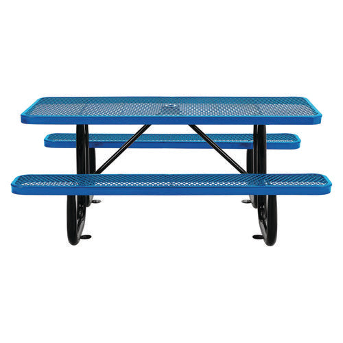 Expanded Steel Picnic Table, Rectangular, 72 X 62 X 29.5, Blue Top, Blue Base/legs