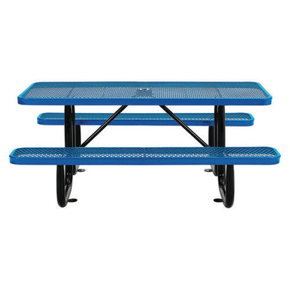 Expanded Steel Picnic Table, Rectangular, 72 X 62 X 29.5, Blue Top, Blue Base/legs