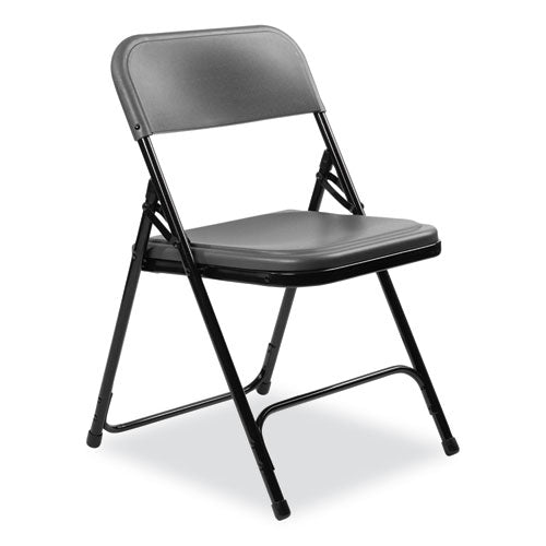 800 Series Plastic Folding Chair, Supports Up To 500 Lb, 18" Seat Height, Charcoal Seat, Charcoal Back, Black Base, 4/carton