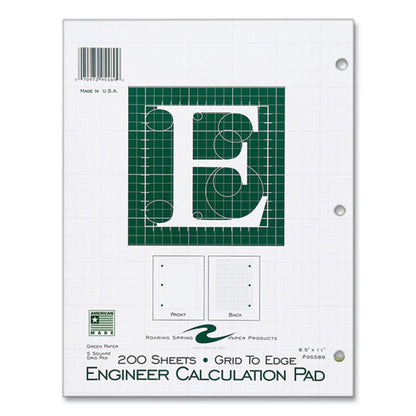 Engineer Pad, (1.25" Margin), Quad Rule (5 Sq/in, 1 Sq/in), 200 Light Green 8.5 X 11 Sheets/pad, 12/carton