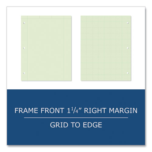 Engineer Pad, (1.25" Margin), Quad Rule (5 Sq/in, 1 Sq/in), 200 Light Green 8.5 X 11 Sheets/pad, 12/carton