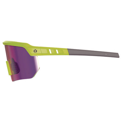 Skullerz Aegir-afaspm Anti-scratch And Enhanced Anti-fog Safety Glasses, Lime Frame, Purple Mirror, Polycarb Lens