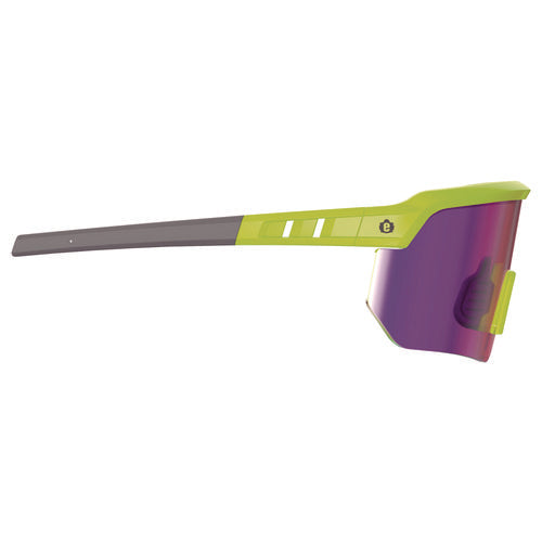 Skullerz Aegir-afaspm Anti-scratch And Enhanced Anti-fog Safety Glasses, Lime Frame, Purple Mirror, Polycarb Lens