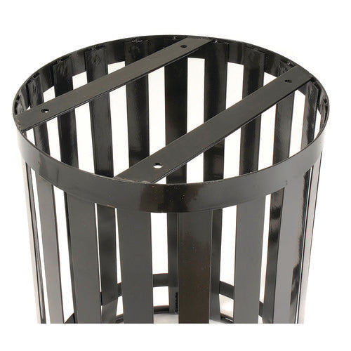 Outdoor Slatted Steel Trash Can, 36 Gal, Black