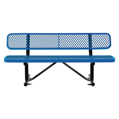 Expanded Steel Bench With Back, 72" X 24" X 33", Blue Seat/back, Black Base