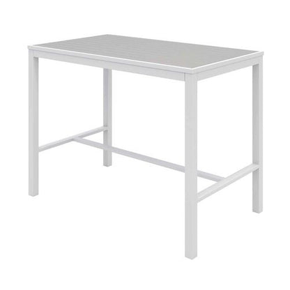 Eveleen Outdoor Bistro Patio Table With Four Gray Powder-coated Polymer Barstools, 32 X 55, Gray