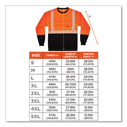 Glowear 8281bk Class 2 Long Sleeve Shirt With Black Bottom, Polyester, X-large, Orange