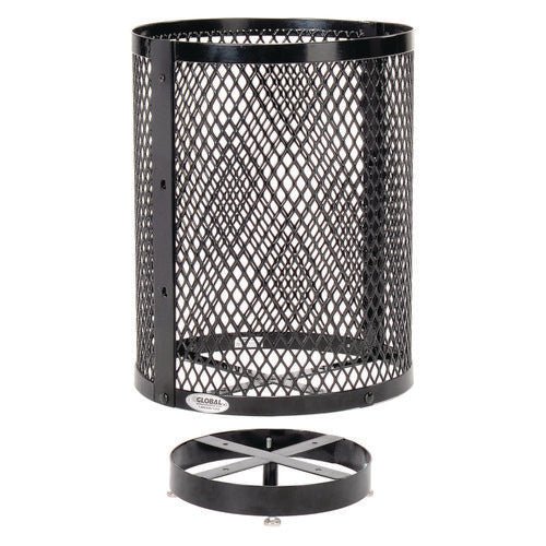 Outdoor Diamond Steel Trash Can With Base, 36 Gal, Black