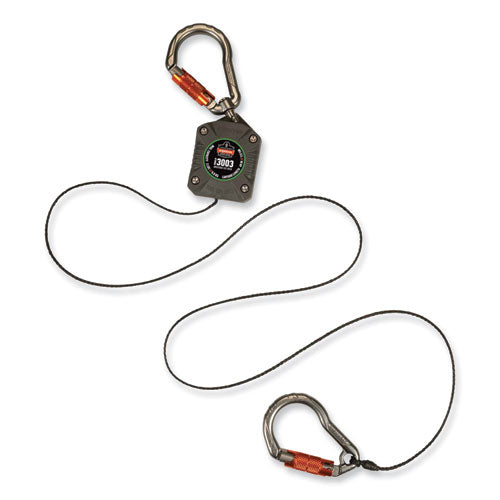 Squids 3003 Retractable Lanyard With Two Carabiners, 2 Lb Max Working Capacity, 8" To 48"long, Gray