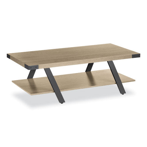 Coffee Table, Rectangular, 48 X 23.75 X 16, Sand Dune Top, Black Base