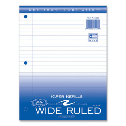 Loose Leaf Paper, 8 X 10.5, 3-hole Punched, Wide Rule, White, 200 Sheets/pack, 24 Packs/carton