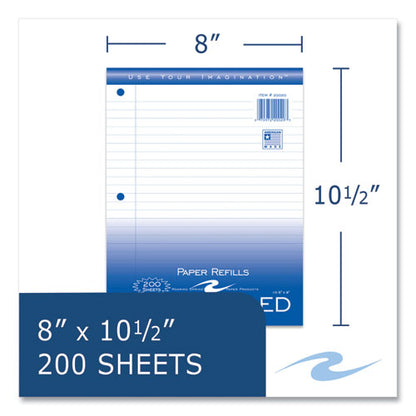 Loose Leaf Paper, 8 X 10.5, 3-hole Punched, Wide Rule, White, 200 Sheets/pack, 24 Packs/carton