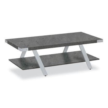 Coffee Table, Rectangular. 48 X 23.75 X 16, Stone Gray Top, Silver Base