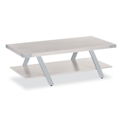 Coffee Table, Rectangular, 51 X 23.78 X 16, White Ash Top, Silver Base