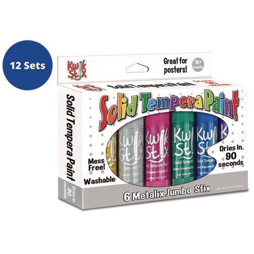 Kwik Stick Tempera Paint, 6 Assorted Metallic Colors, 6/pack, 12 Packs/carton